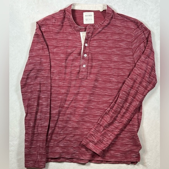 Billy Reid Medium Heather Red Mock Collar Henley Long Sleeve Button Shirt - Picture 2 of 12